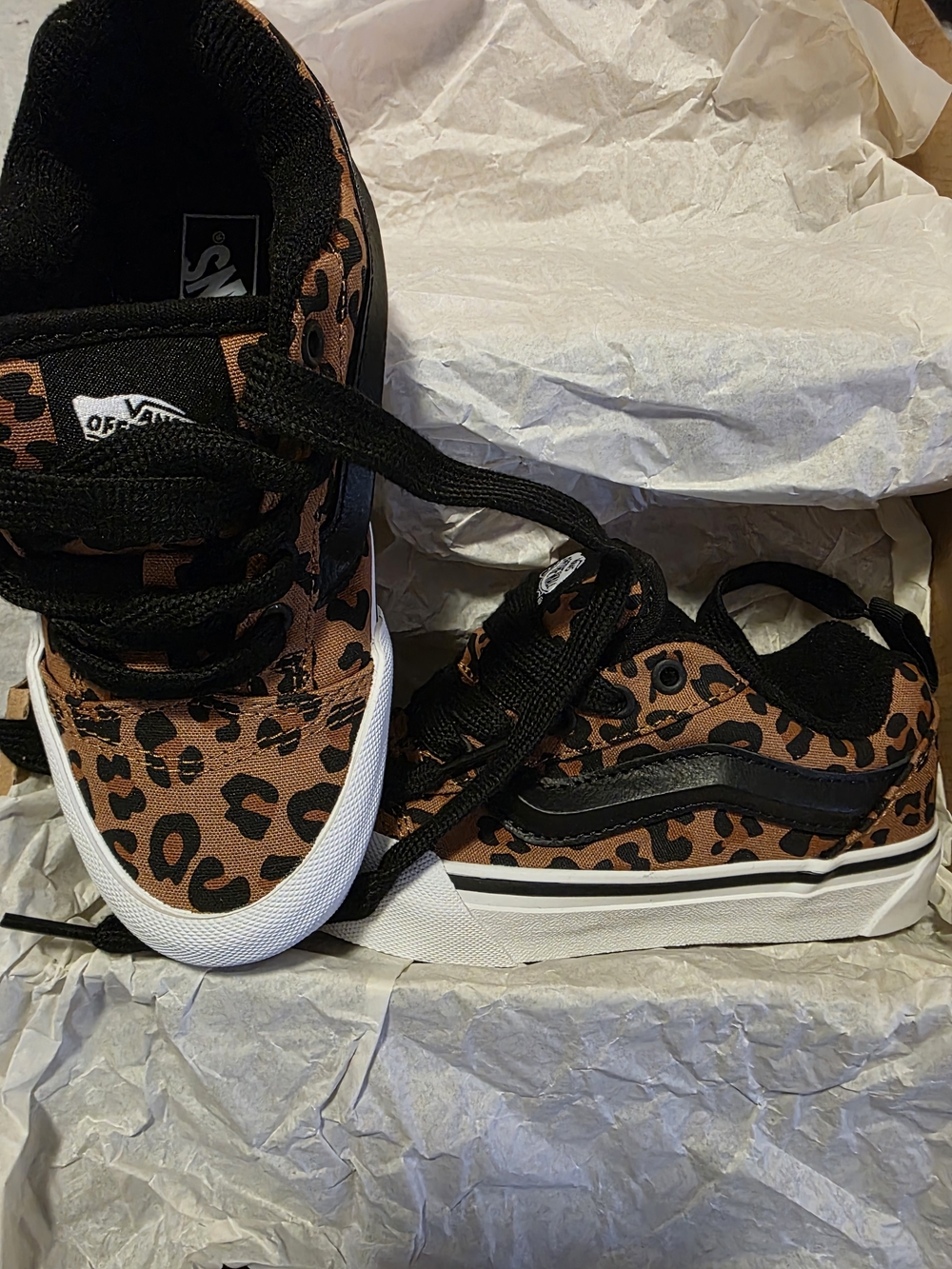 Vans Kids Leopard Print Sneakers in Brown and Black